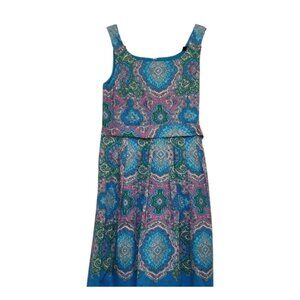 Beautiful multicolor green blue white sleeveless dress size 4p